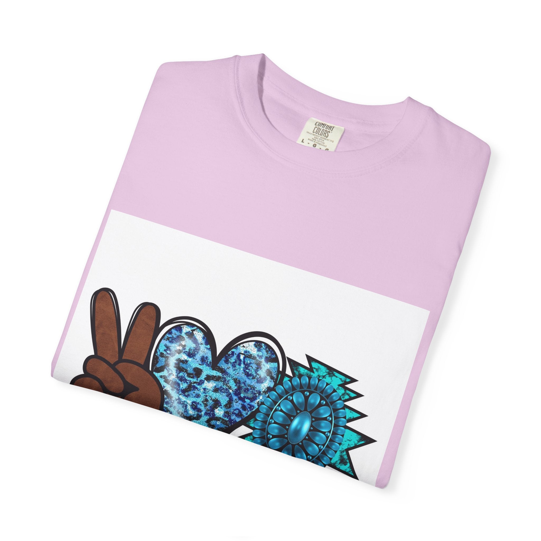 Peace Love Turquoise T-Shirt — Boho Peace Sign & Heart Graphic Tee