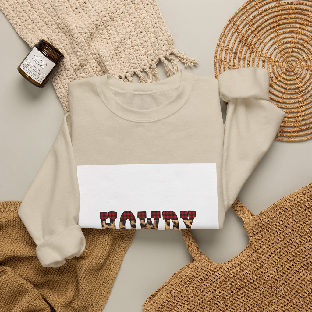 Howdy y'all Crewneck Sweatshirt - Plaid Western Graphic Pullover