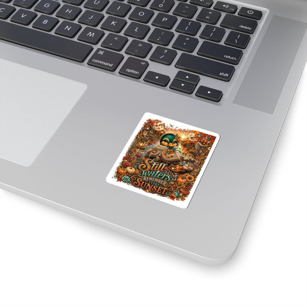 Fall Duck Sticker — "Still Waters Remember Every Sunset" Autumn Kiss-Cut Decal