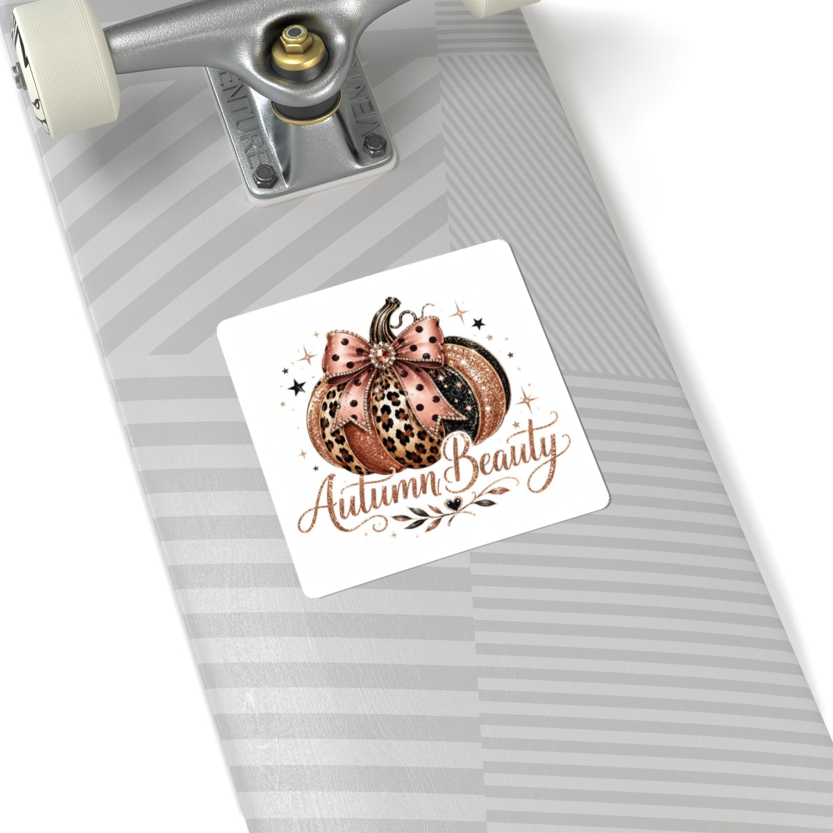 Autumn Beauty Pumpkin Sticker — Leopard Print Fall Kiss-Cut Decal