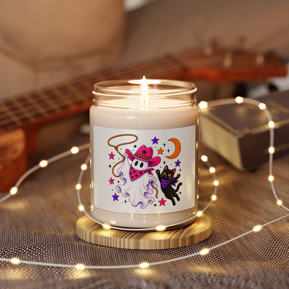 Halloween Ghost Cowgirl 9oz Scented Soy Candle — Cute Ghost & Black Cat Candle