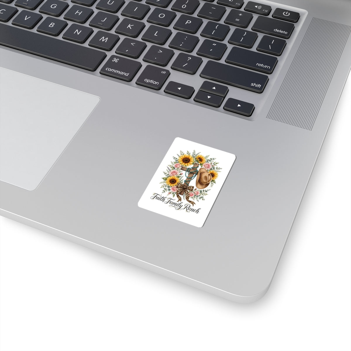 Faith Family Ranch Sunflower Cross Sticker — Western Cowboy Hat Kiss-Cut Decal