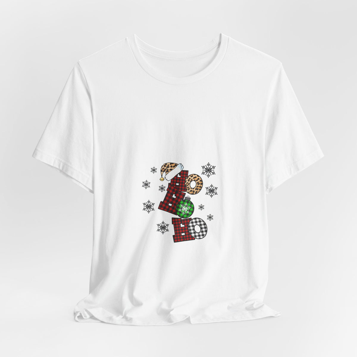 Ho Ho Ho Christmas Tee — Festive Plaid Santa Letters Shirt