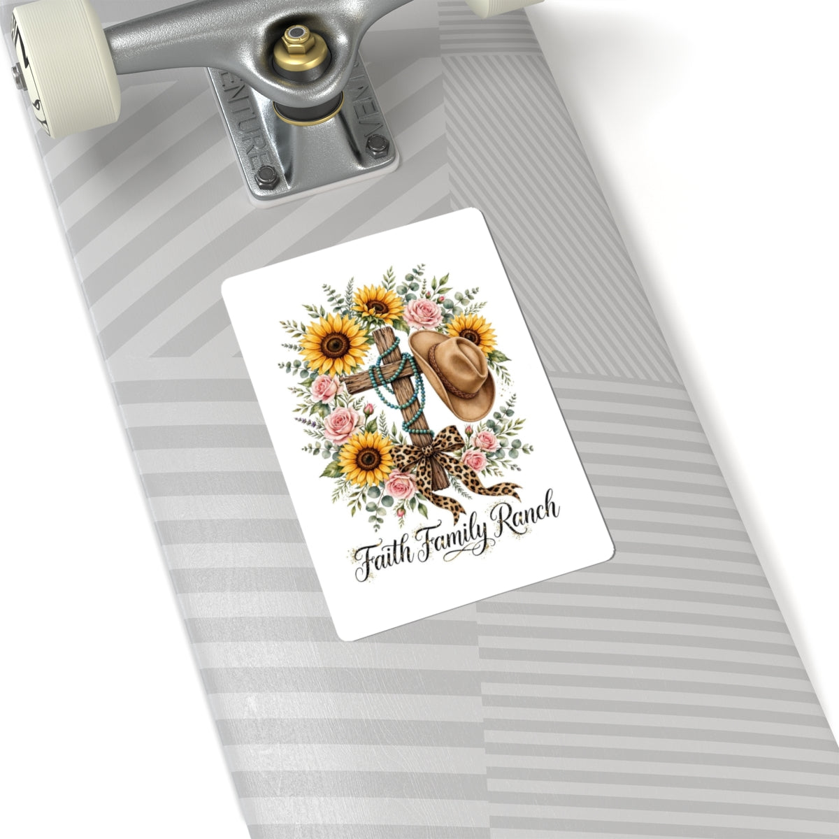 Faith Family Ranch Sunflower Cross Sticker — Western Cowboy Hat Kiss-Cut Decal