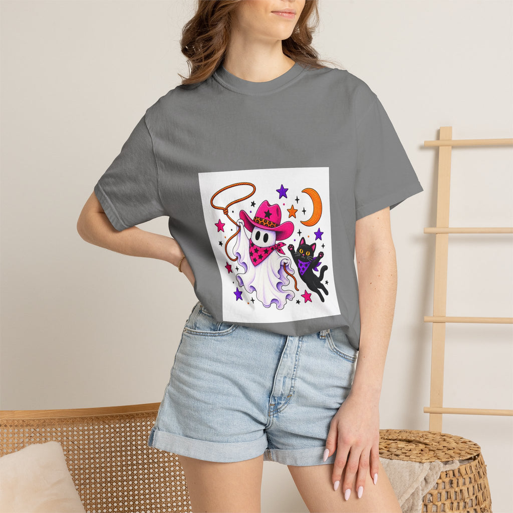 Cowboy Ghost and Black Cat Halloween T-Shirt