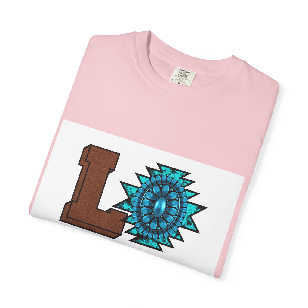 LOVE Southwestern Graphic T-Shirt — Turquoise Aztec Heart Design