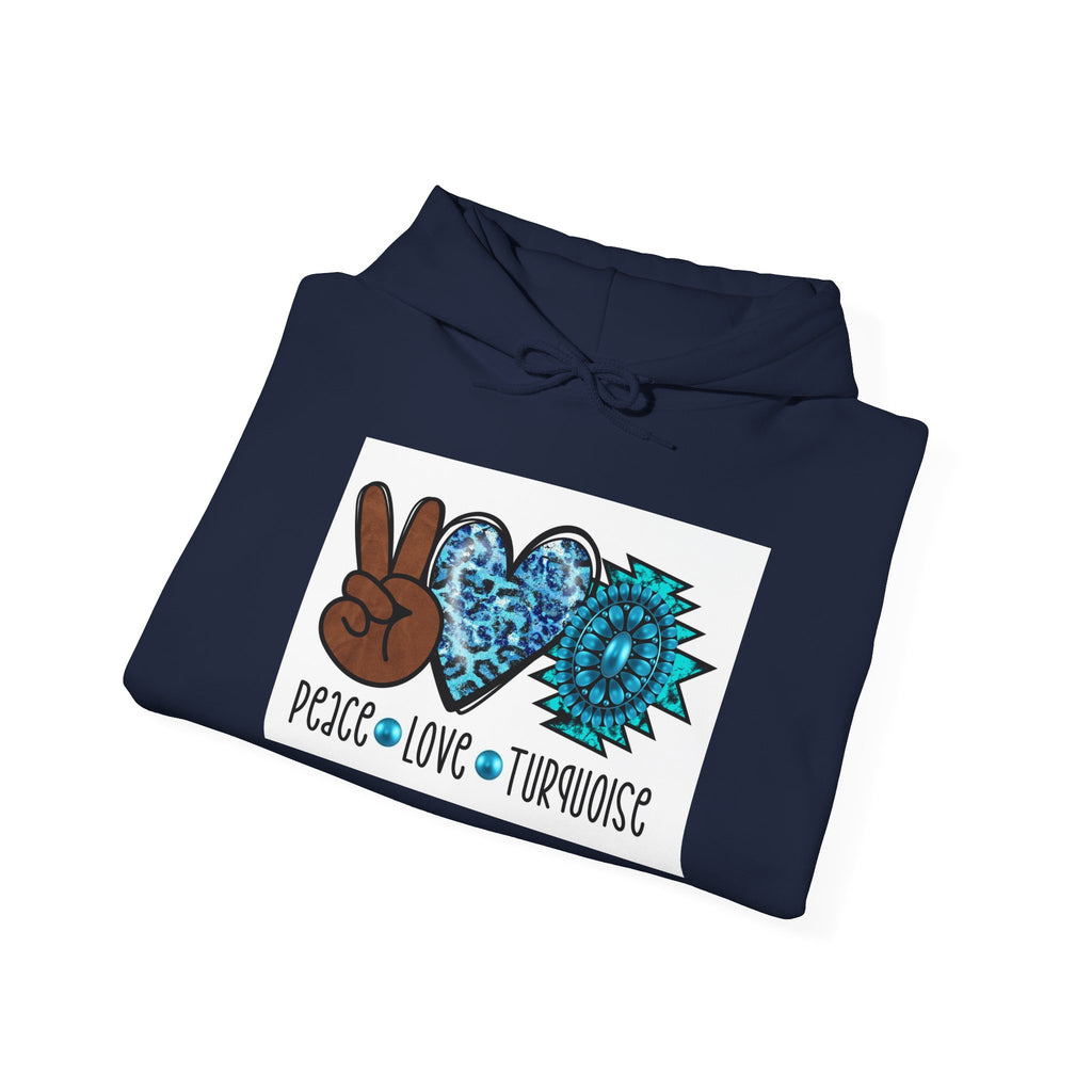Peace • Love • Turquoise Hoodie — Boho Peace Sign & Turquoise Heart Pullover