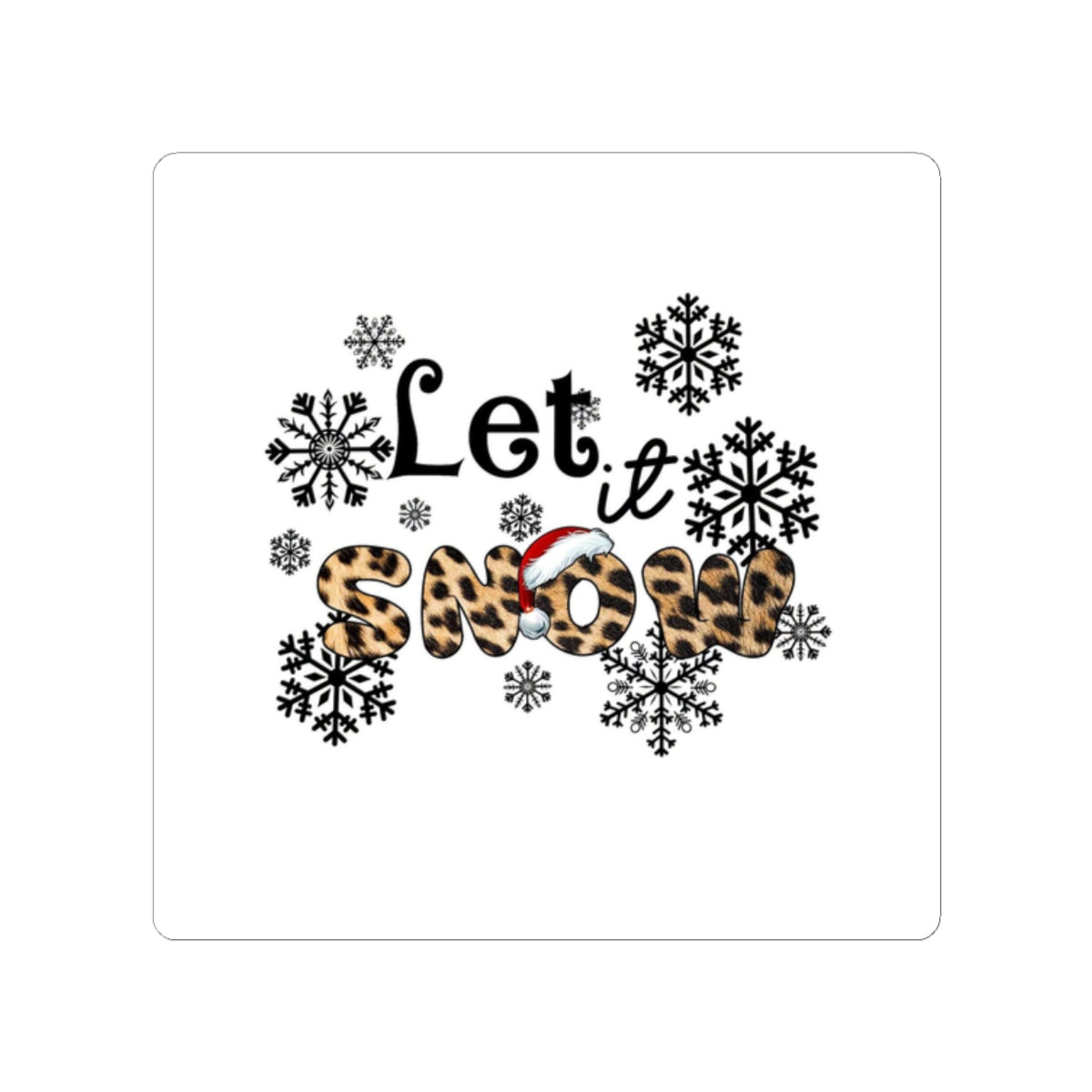 Let It Snow Leopard Print Sticker — Christmas Snowflake Kiss-Cut Decal