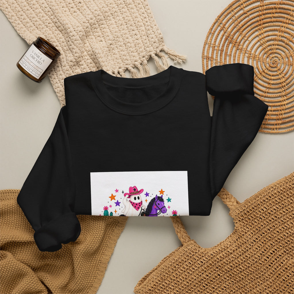 Halloween Unicorn Crewneck Sweatshirt — Cute Spooky Pony with Ghosts & Pumpkins