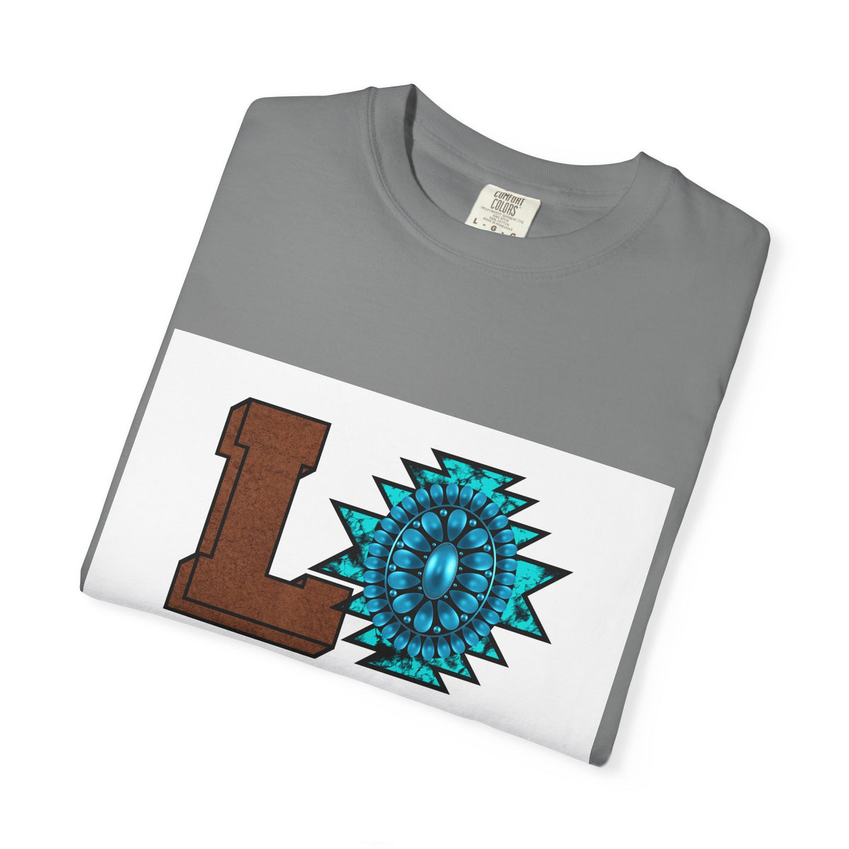 LOVE Southwestern Graphic T-Shirt — Turquoise Aztec Heart Design
