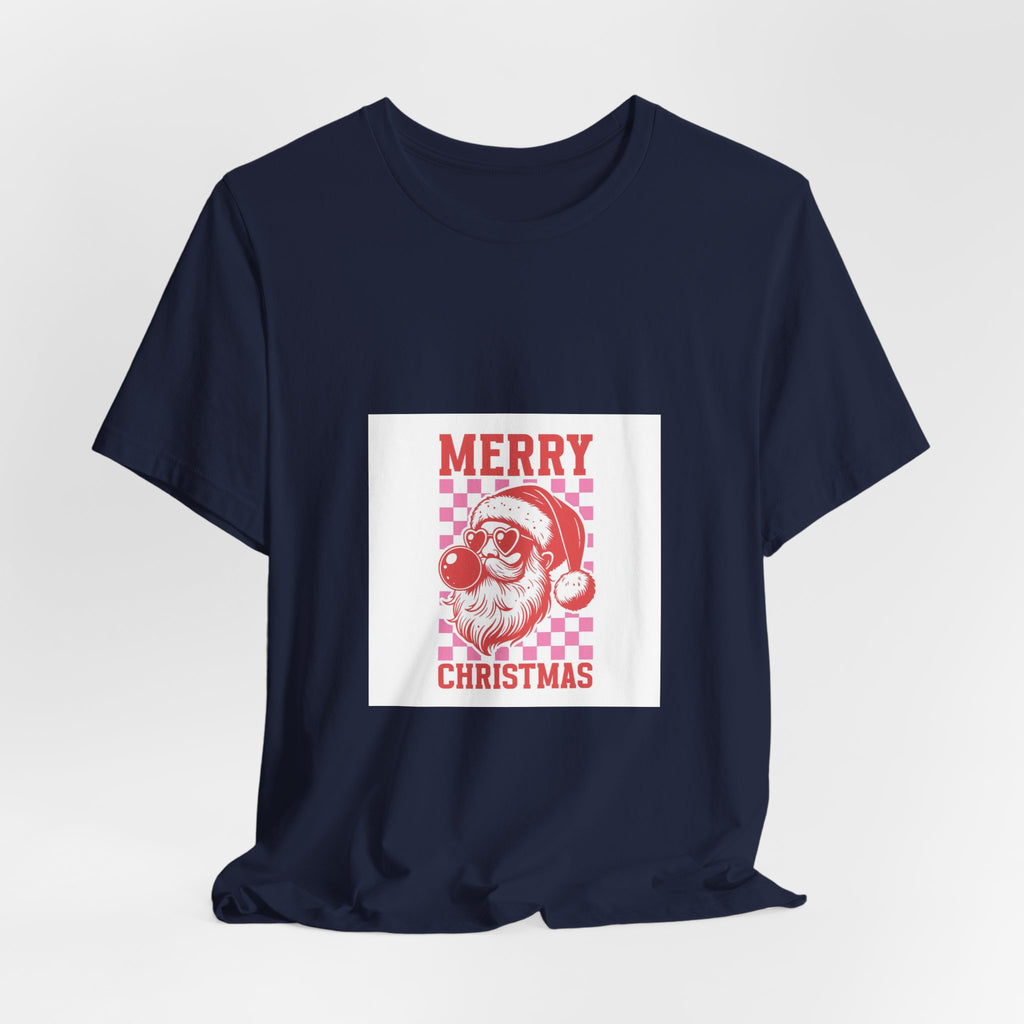 Merry Christmas Santa Tee - Retro Red Checkerboard Holiday T-Shirt