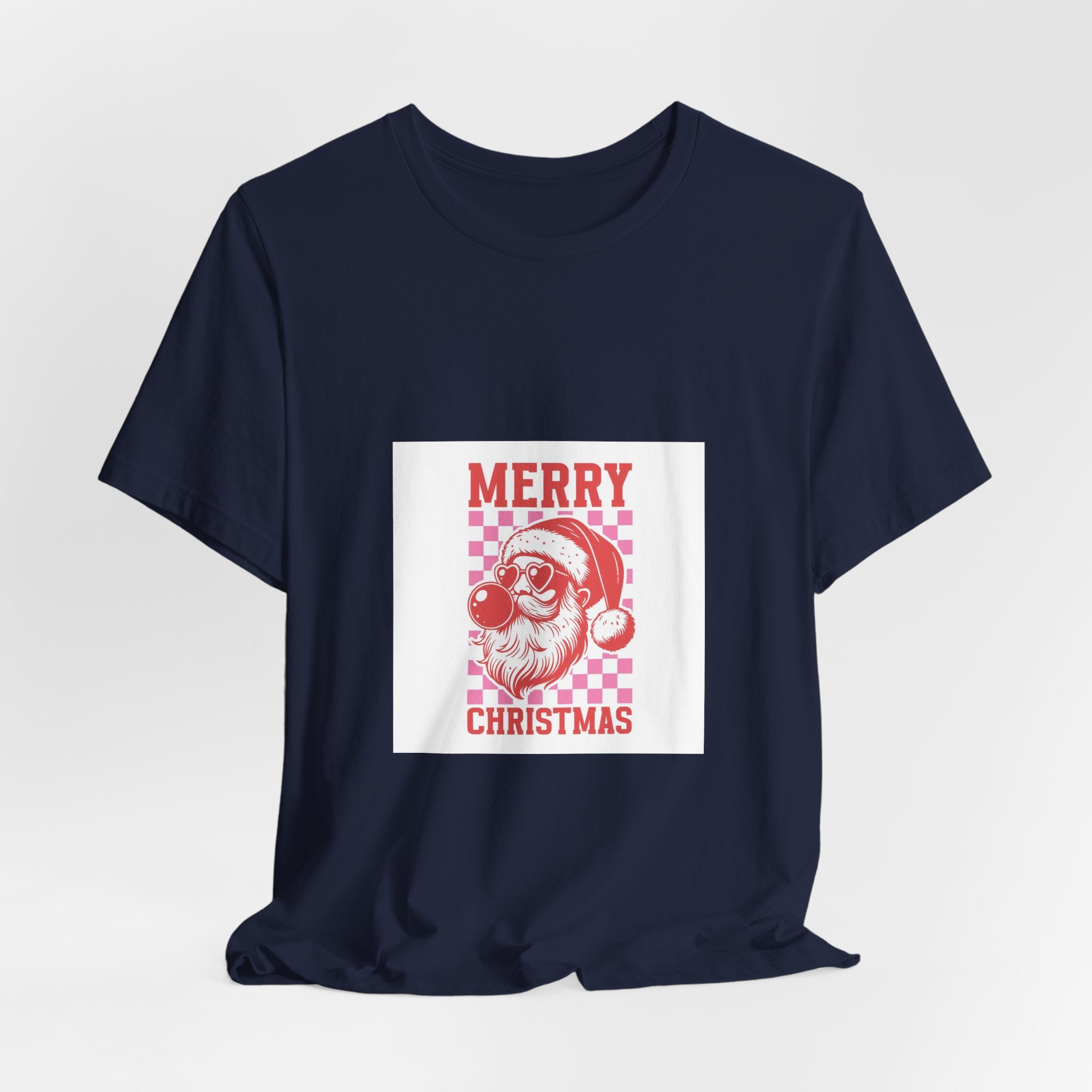 Merry Christmas Santa Tee - Retro Red Checkerboard Holiday T-Shirt
