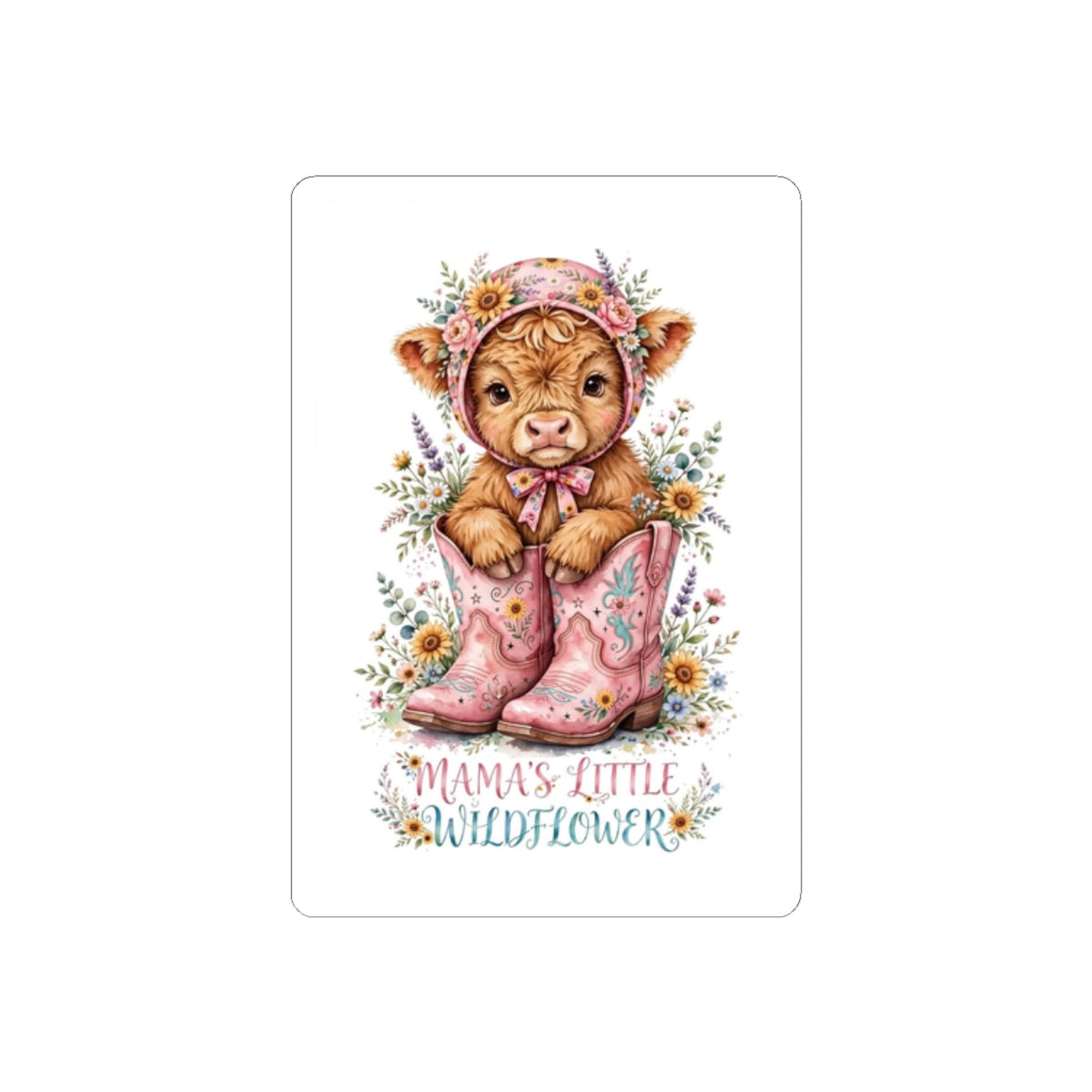 Mama’s Little Wildflower Sticker — Cute Calf in Pink Boots Kiss-Cut Sticker