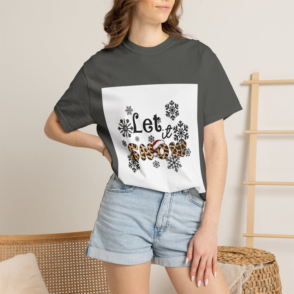 Let It Snow Leopard Print T-Shirt — Winter Snowflake Holiday Tee