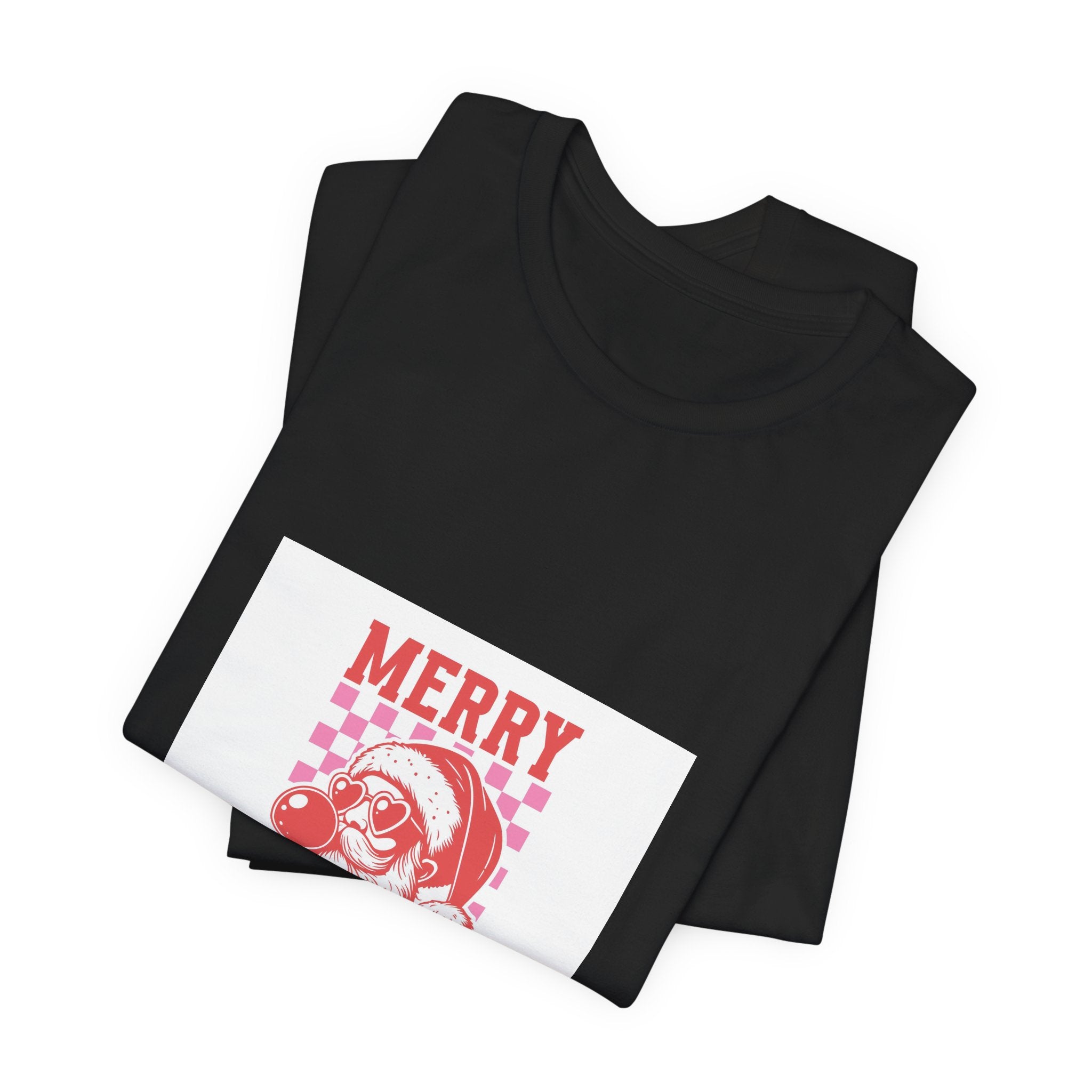 Merry Christmas Santa Tee - Retro Red Checkerboard Holiday T-Shirt