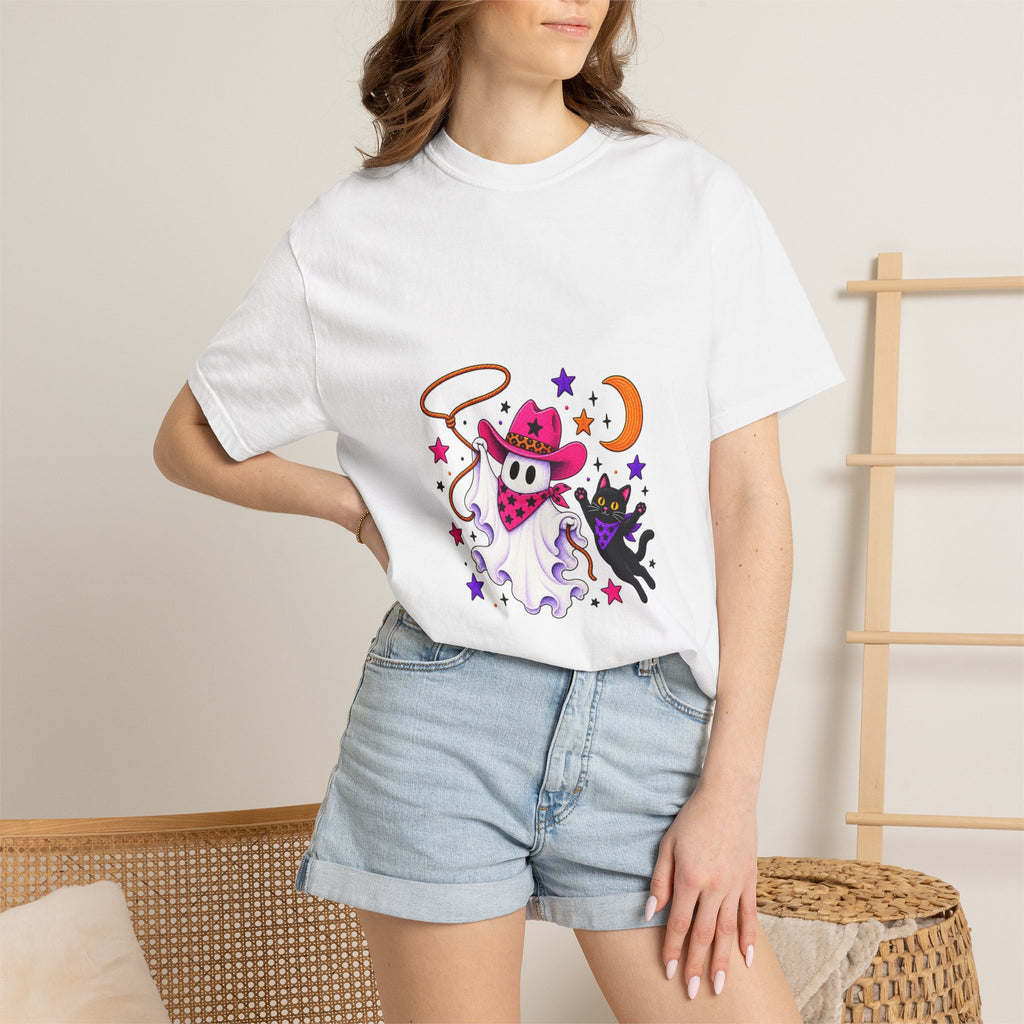 Cowboy Ghost and Black Cat Halloween T-Shirt