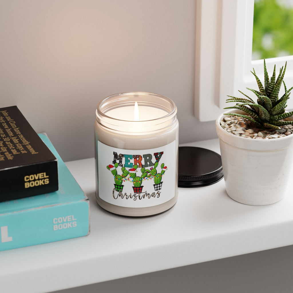 Merry Christmas Cactus Scented Soy Candle – 9oz Holiday Jar