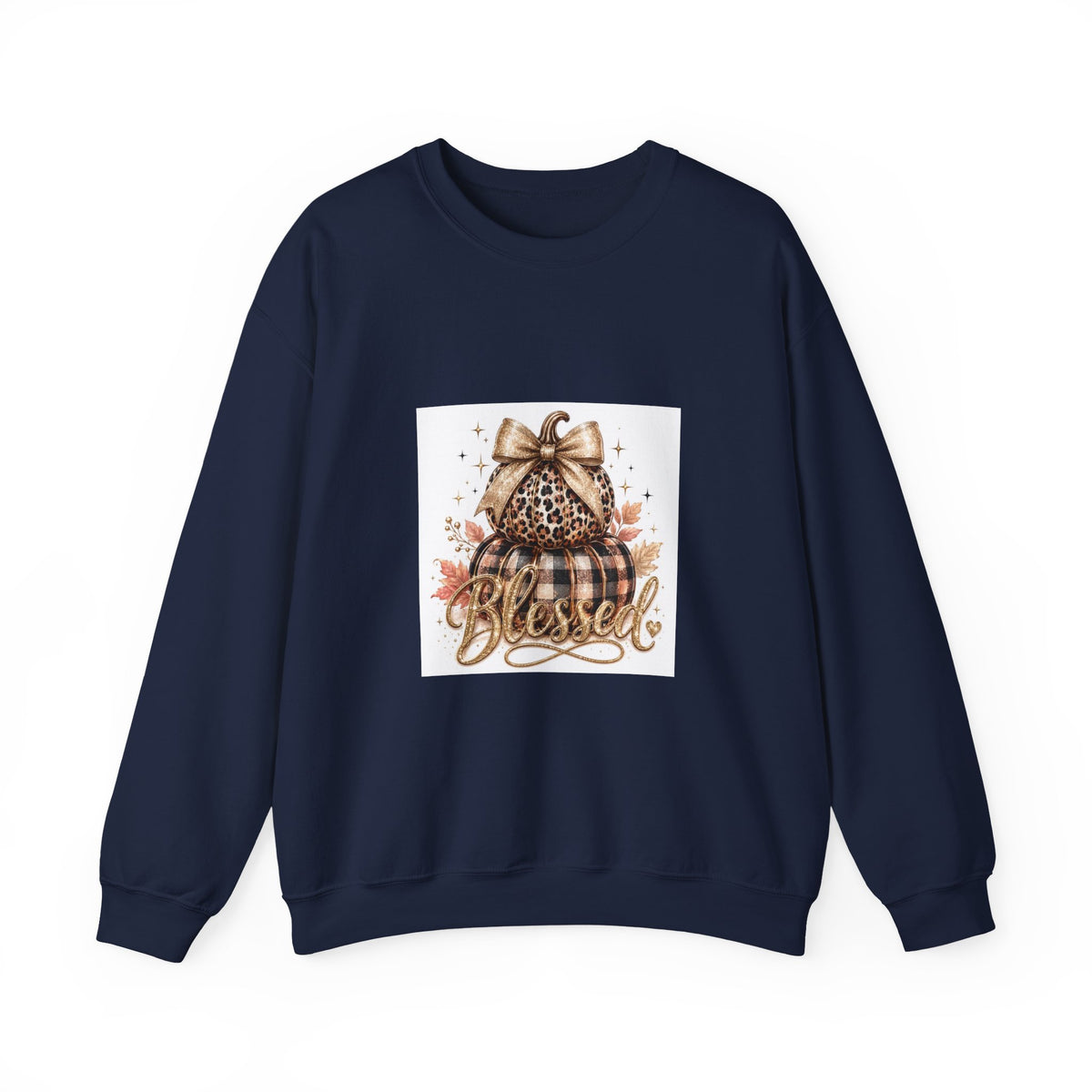 Blessed Pumpkin Sweatshirt — Leopard & Buffalo Plaid Fall Crewneck