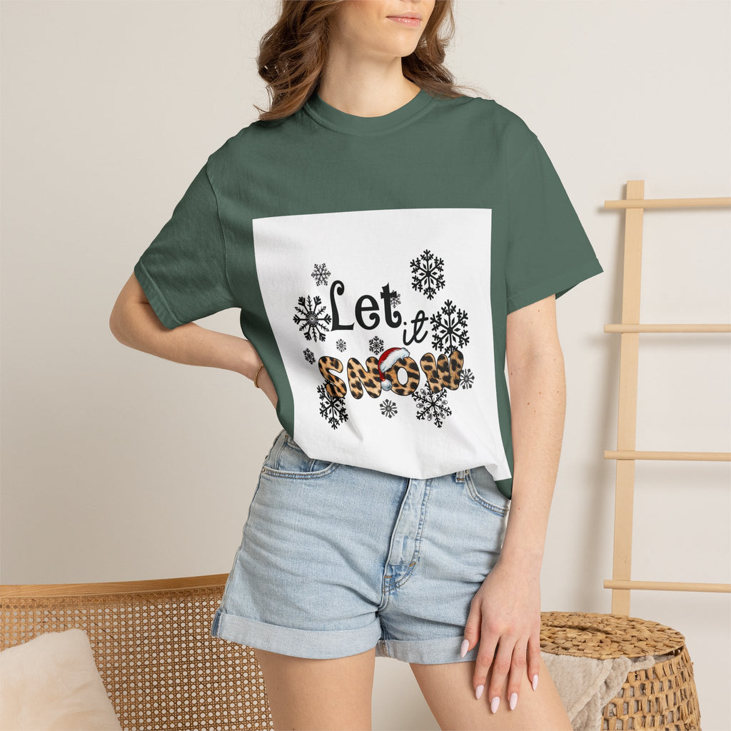 Let It Snow Leopard Print T-Shirt — Winter Snowflake Holiday Tee