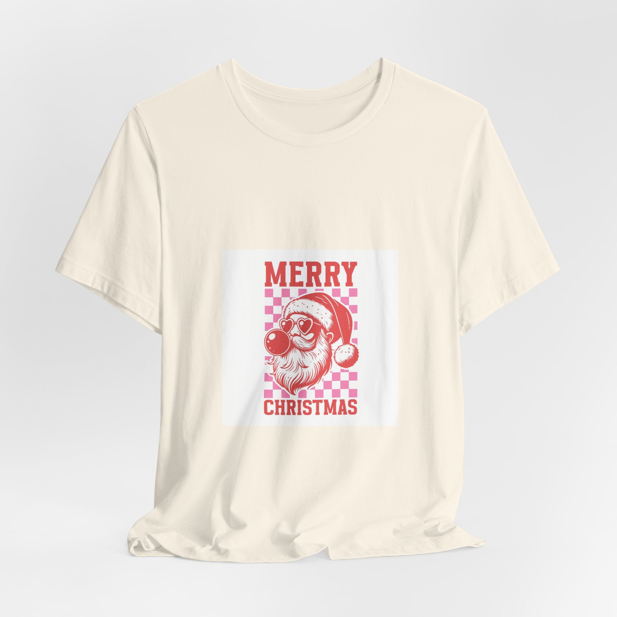 Merry Christmas Santa Tee - Retro Red Checkerboard Holiday T-Shirt