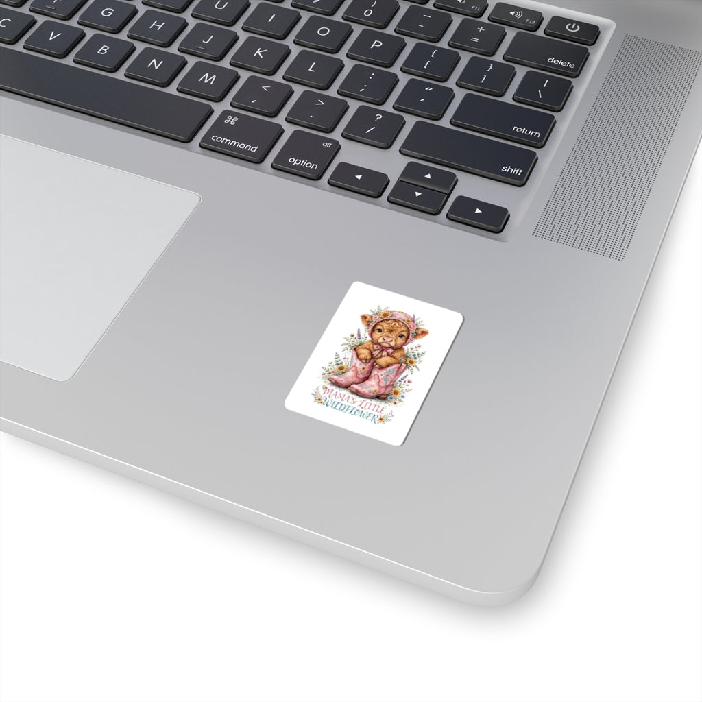 Mama’s Little Wildflower Sticker — Cute Calf in Pink Boots Kiss-Cut Sticker