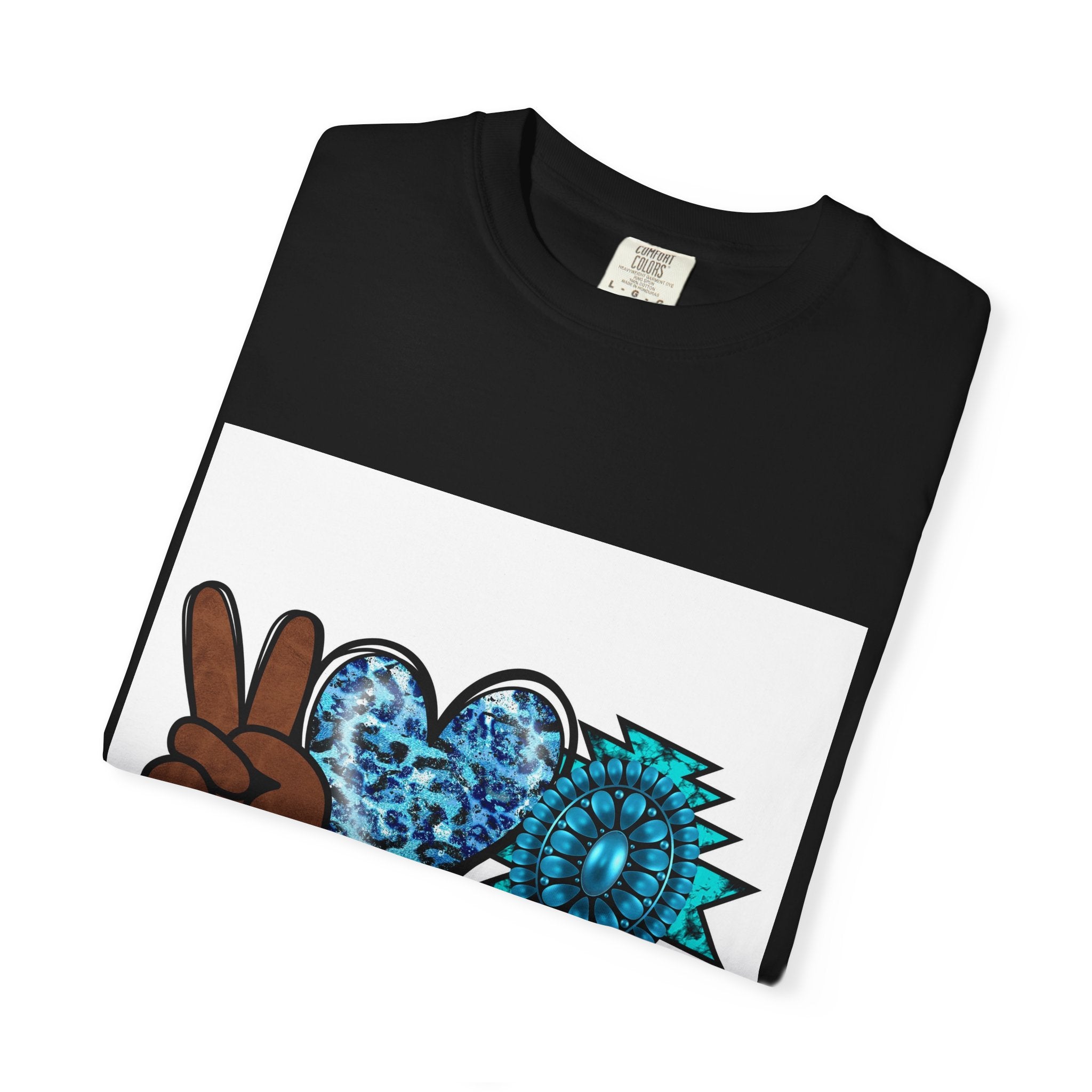 Peace Love Turquoise T-Shirt — Boho Peace Sign & Heart Graphic Tee