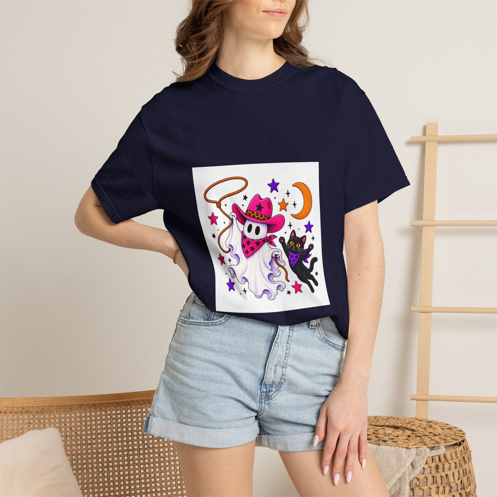 Cowboy Ghost and Black Cat Halloween T-Shirt