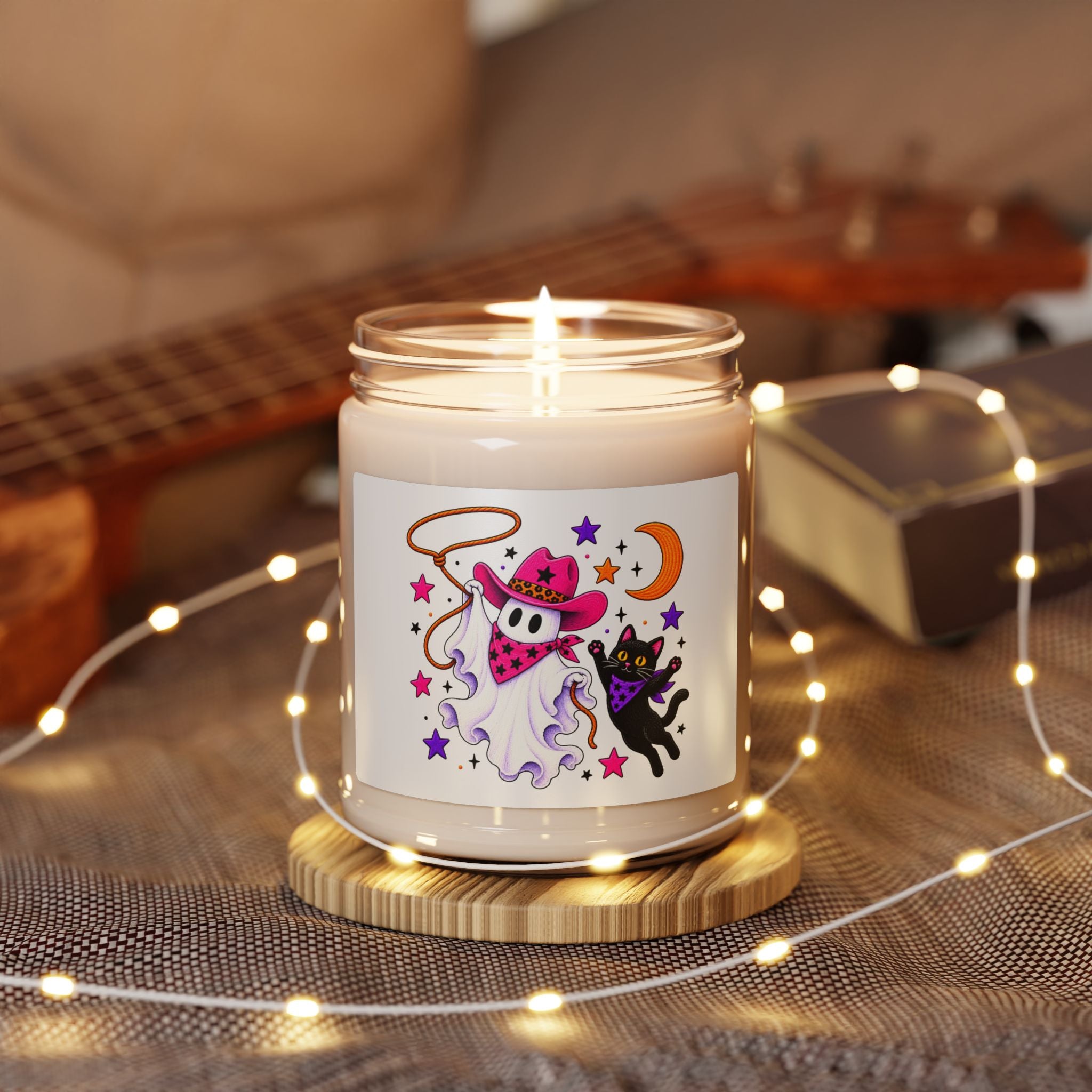 Halloween Ghost Cowgirl 9oz Scented Soy Candle — Cute Ghost & Black Cat Candle