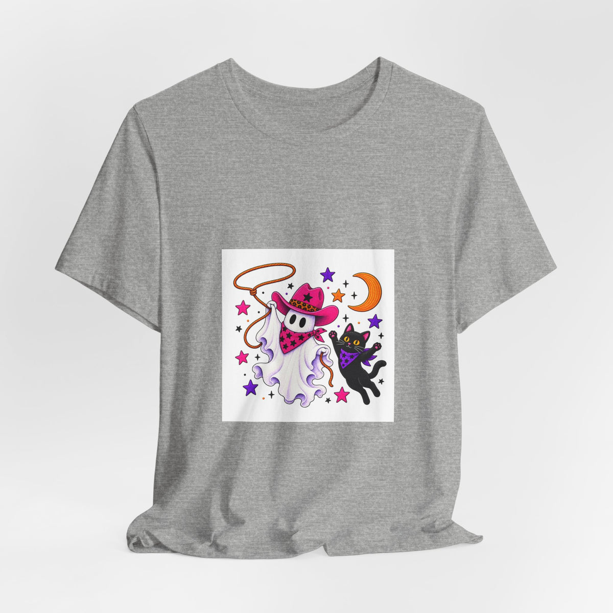 Halloween Ghost Cat T‑Shirt — Cute Witchy Ghost & Black Cat Tee