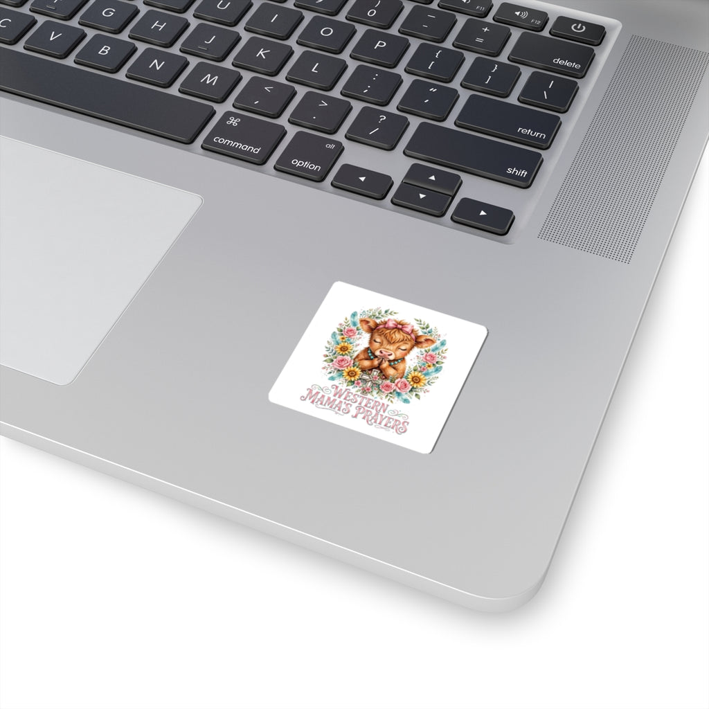 Western Mama’s Prayers Kiss-Cut Sticker — Cute Praying Calf Floral Vinyl Sticker