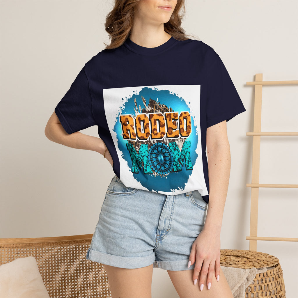 Rodeo Mom Graphic T-Shirt — Western Cowgirl Bronc & Turquoise Design