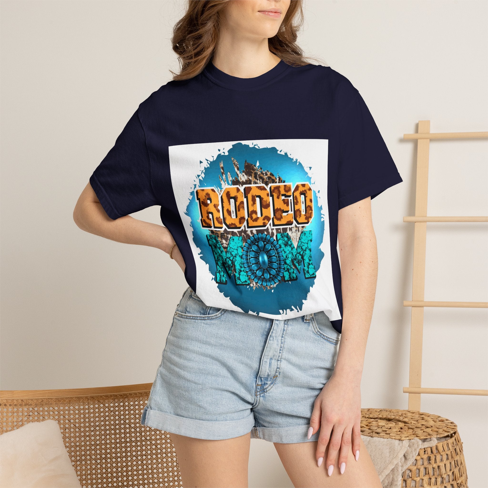 Rodeo Mom Graphic T-Shirt — Western Cowgirl Bronc & Turquoise Design
