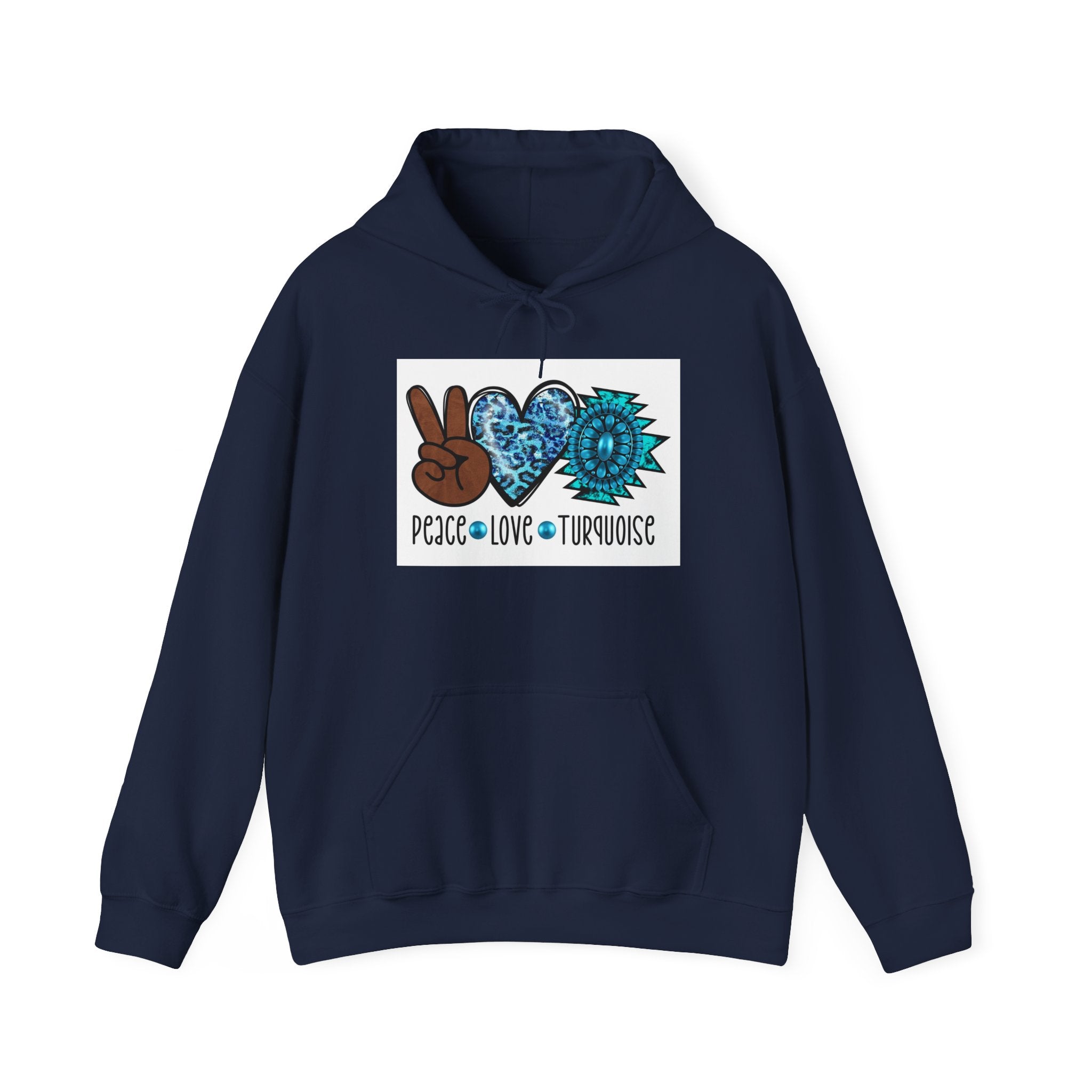 Peace • Love • Turquoise Hoodie — Boho Peace Sign & Turquoise Heart Pullover