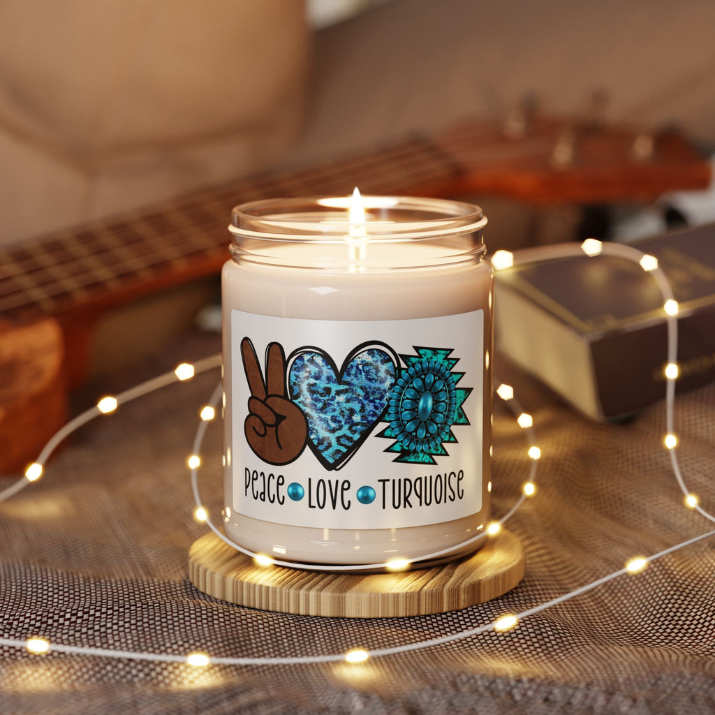 Turquoise Peace Love Candle — 9oz Scented Soy Jar