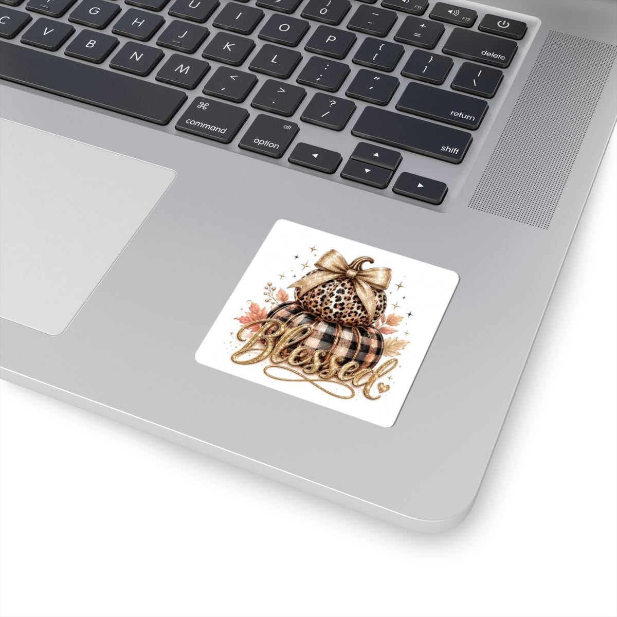 Blessed Fall Pumpkin Sticker — Leopard & Buffalo Plaid Kiss-Cut Sticker