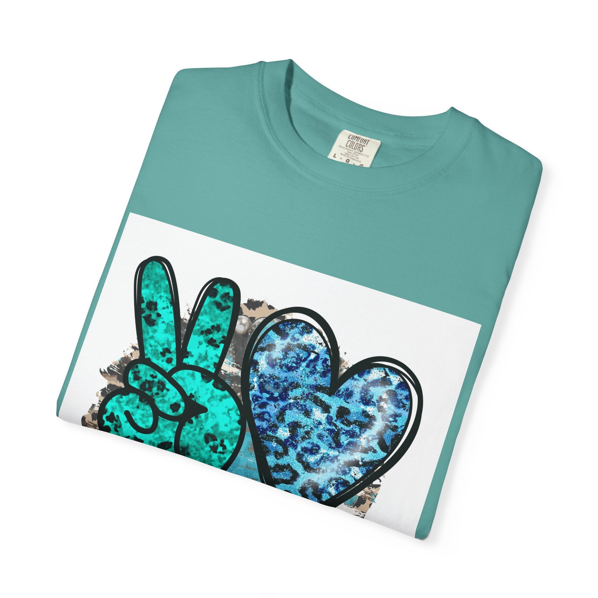 Peace Love Rodeo T‑Shirt — Turquoise Leopard Graphic Rodeo Tee