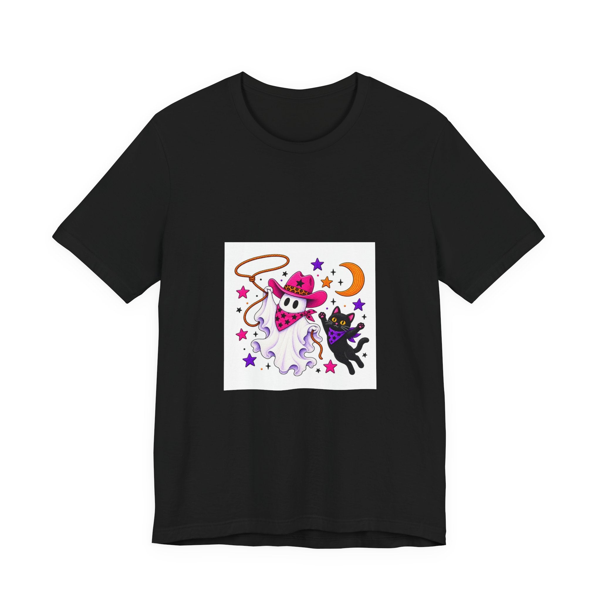 Halloween Ghost Cat T‑Shirt — Cute Witchy Ghost & Black Cat Tee