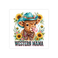 Western Mama Cow Sticker — Cute Cow in Cowboy Hat with Sunflowers (Kiss-Cut)