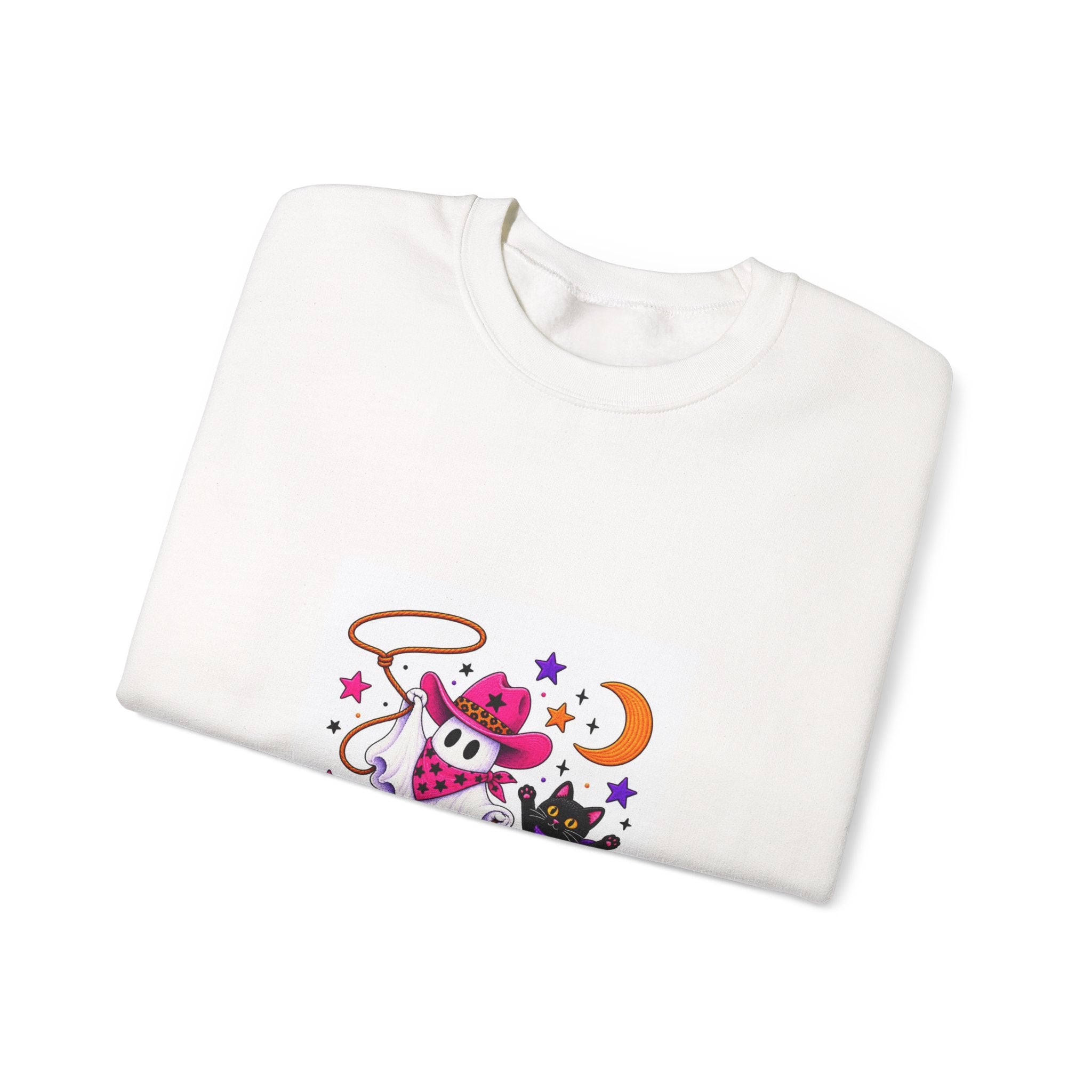 Cute Ghost Cowboy Crewneck Sweatshirt – Western Halloween Spirit