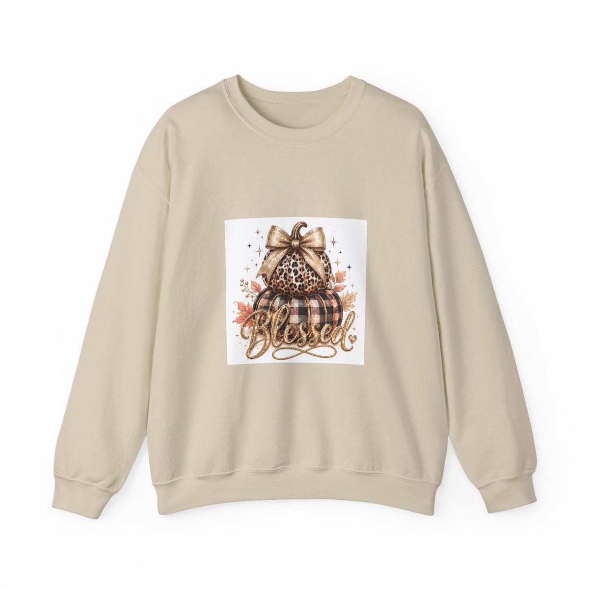 Blessed Pumpkin Sweatshirt — Leopard & Buffalo Plaid Fall Crewneck