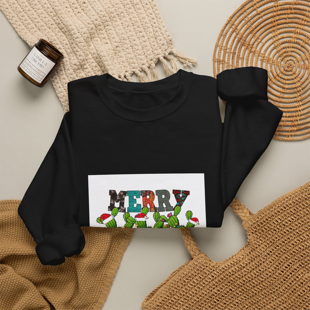 Christmas Cactus Sweatshirt — "Merry Christmas" Holiday Crewneck