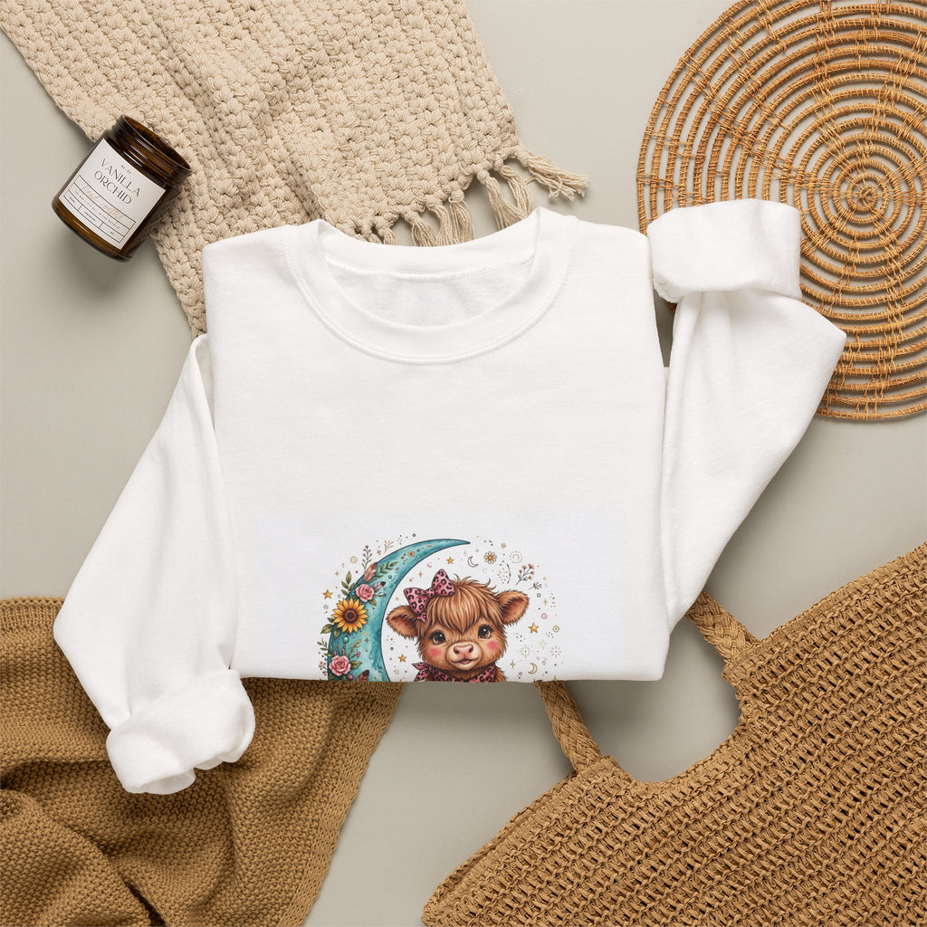 Cute Cat Moon Sweatshirt – "Love You to the Moon & to the Fridge" Cozy Crewneck