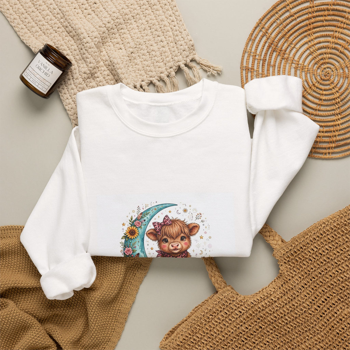 Cute Cat Moon Sweatshirt – "Love You to the Moon & to the Fridge" Cozy Crewneck