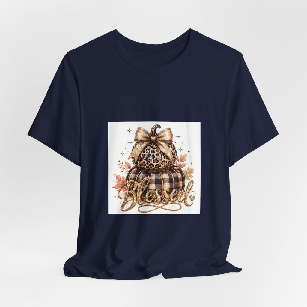 Blessed Pumpkin T-Shirt — Leopard Plaid Fall Graphic Tee