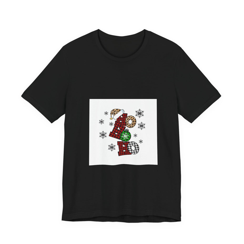 Ho Ho Ho Christmas Tee — Festive Plaid Santa Letters Shirt