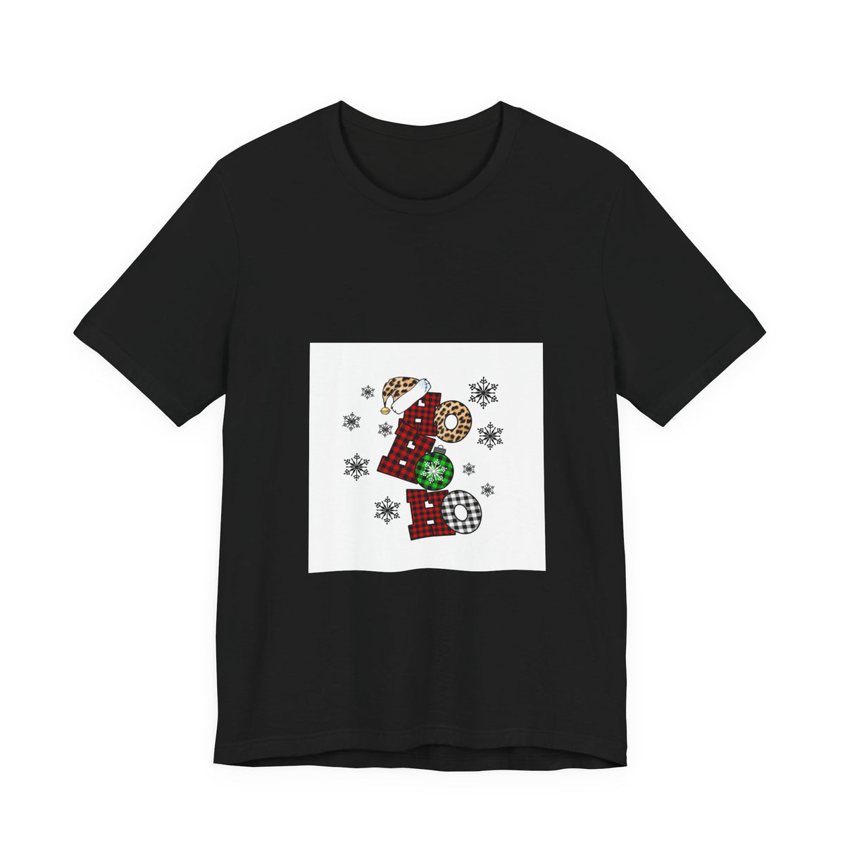 Ho Ho Ho Christmas Tee — Festive Plaid Santa Letters Shirt