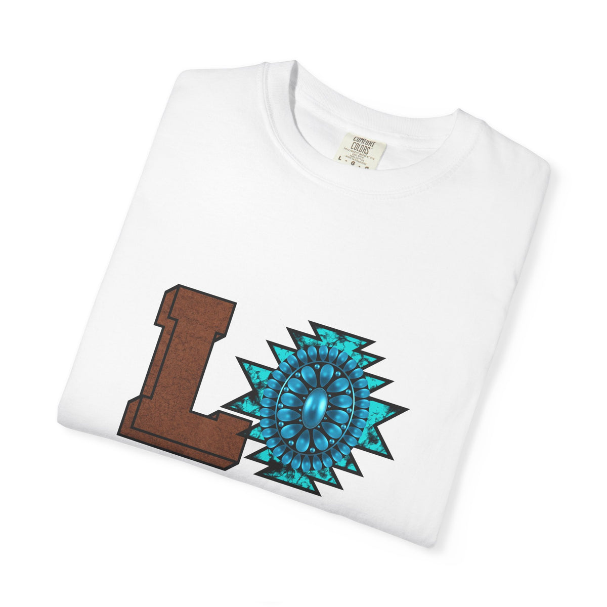 LOVE Southwestern Graphic T-Shirt — Turquoise Aztec Heart Design