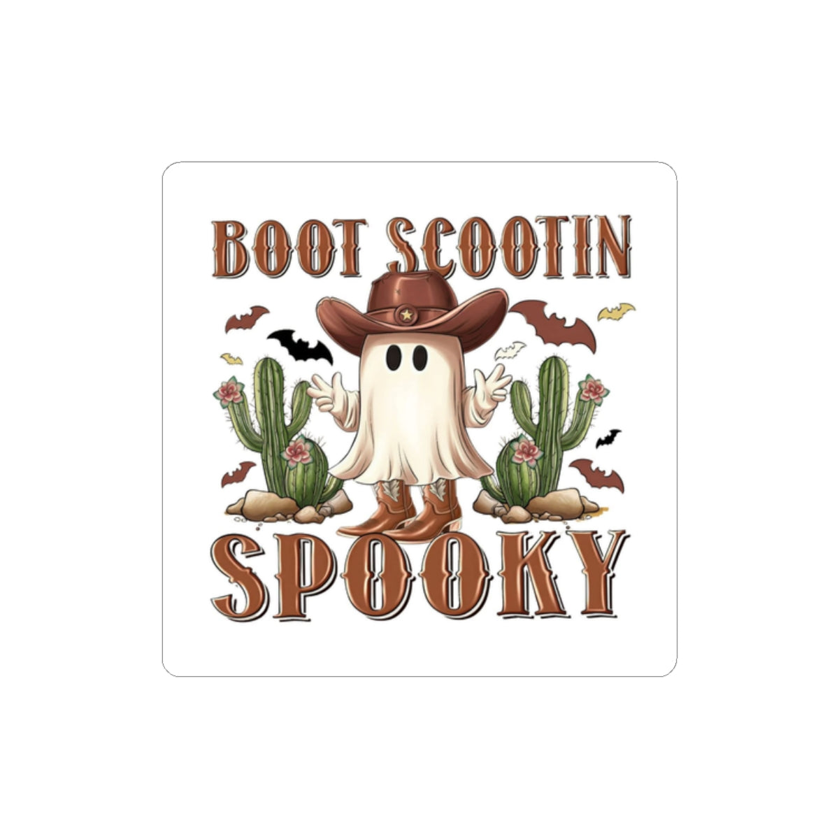 Boot Scootin' Spooky Sticker — Western Ghost Halloween Kiss-Cut Sticker
