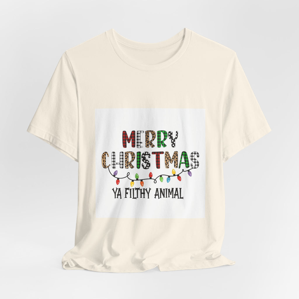 Merry Christmas Ya Filthy Animal T-Shirt – Funny Holiday Tee with Festive Lights