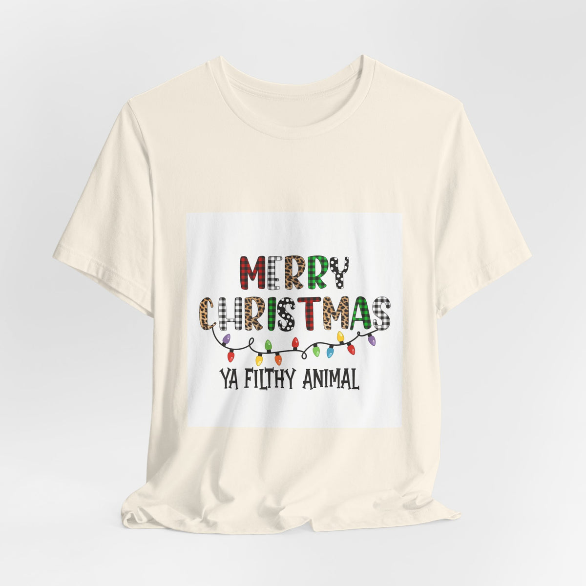 Merry Christmas Ya Filthy Animal T-Shirt – Funny Holiday Tee with Festive Lights